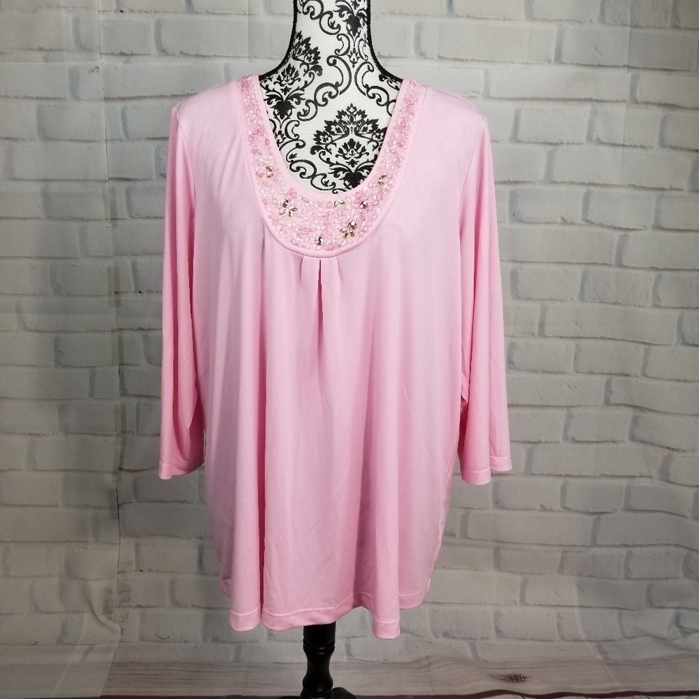 Susan Graver beaded stretch knit top plus size 1x